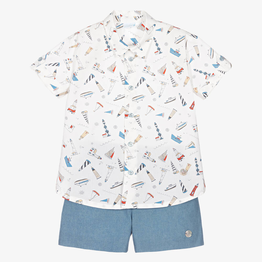 Artesanía Granlei - Chemise ivoire et short bleu garçon | Childrensalon