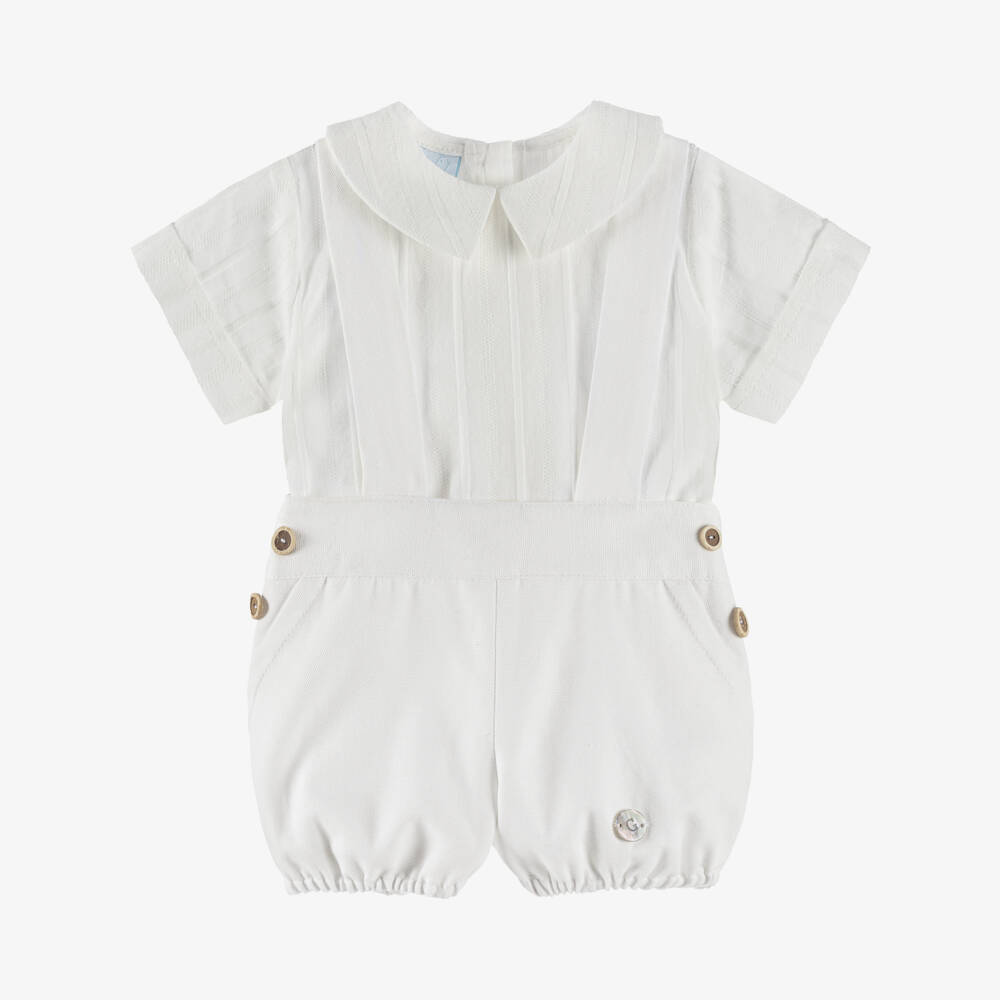 Artesanía Granlei-Boys Ivory Shirt & White Shorts Ensemble | Childrensalon Outlet