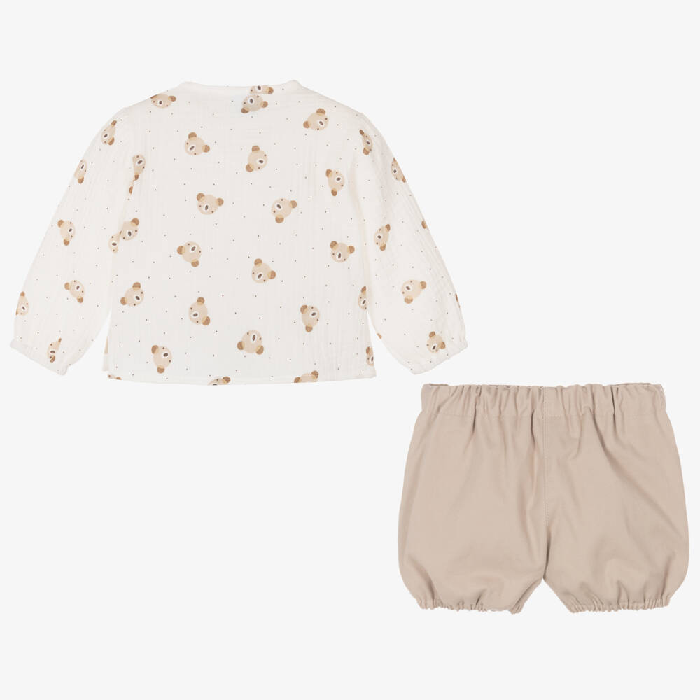 Artesanía Granlei-Boys Ivory Teddy Shorts Ensemble | Childrensalon Outlet