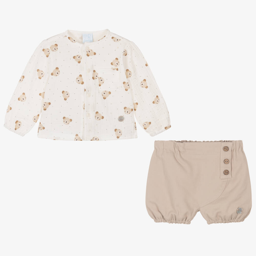 Artesanía Granlei-Boys Ivory Teddy Shorts Ensemble | Childrensalon Outlet