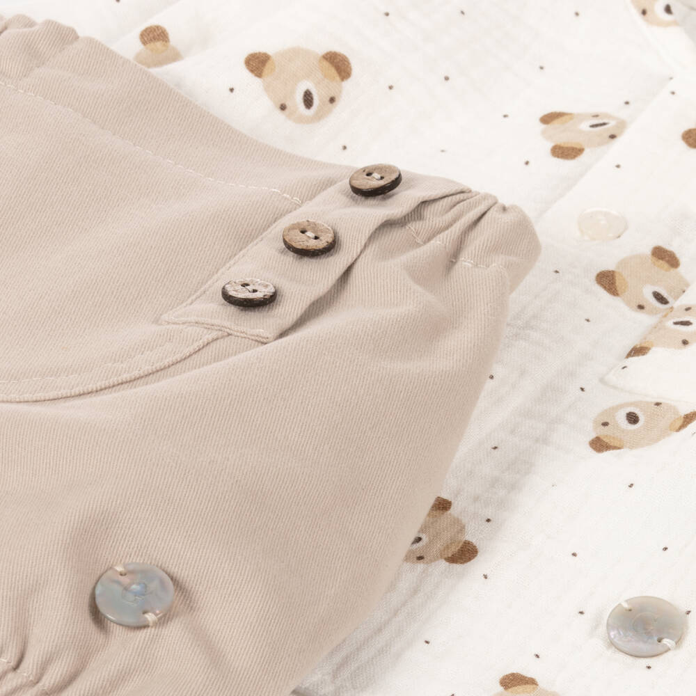 Artesanía Granlei-Boys Ivory Teddy Shorts Ensemble | Childrensalon Outlet