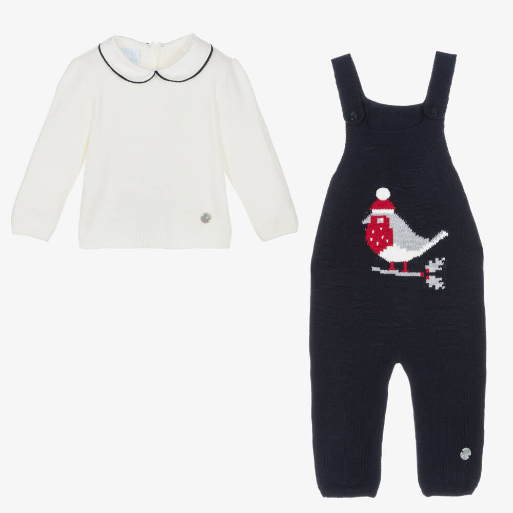 Artesanía Granlei-Синий трикотажный полукомбинезон Робин и свитер | Childrensalon Outlet