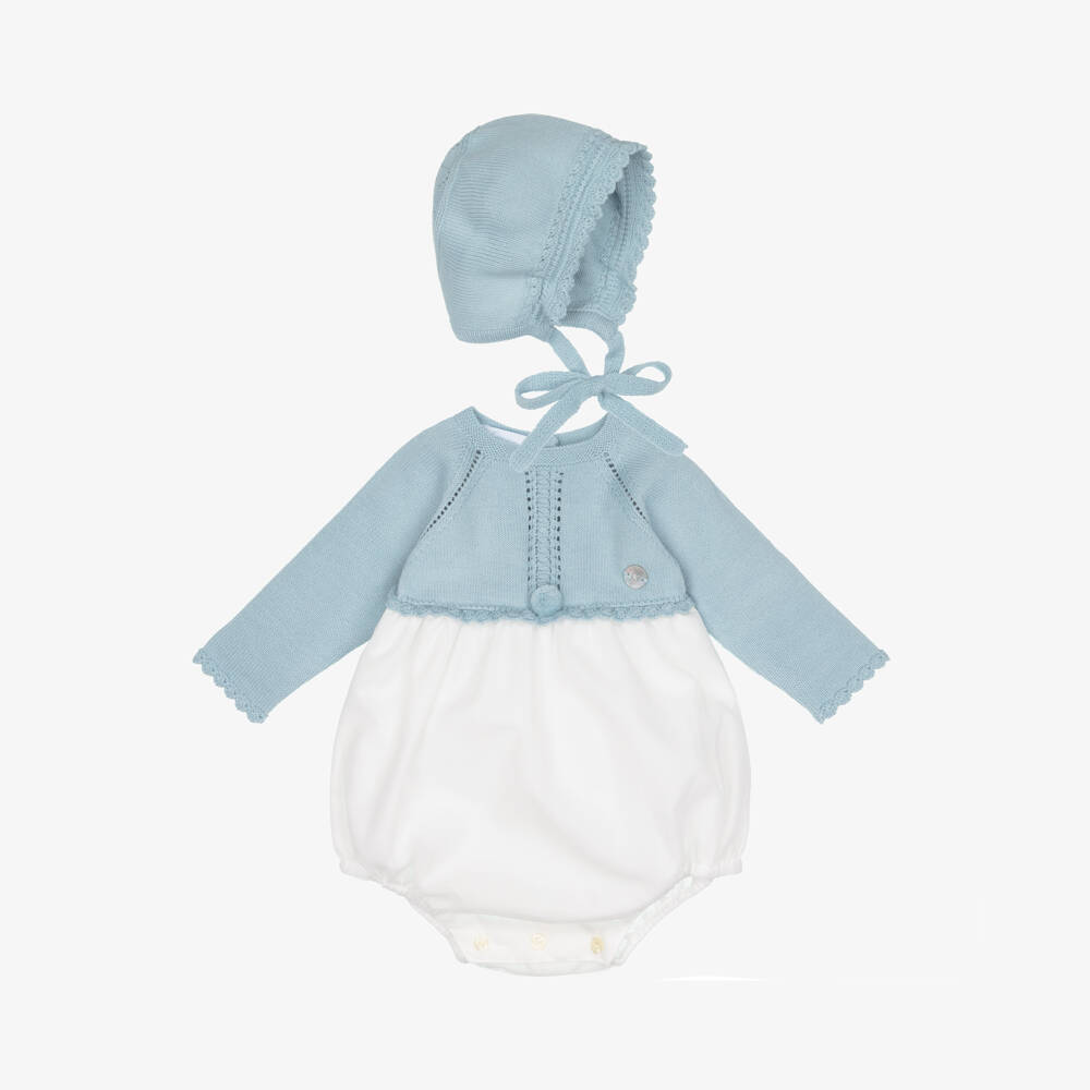 Artesanía Granlei-Boys Light Blue Knit Babysuit Set | Childrensalon Outlet