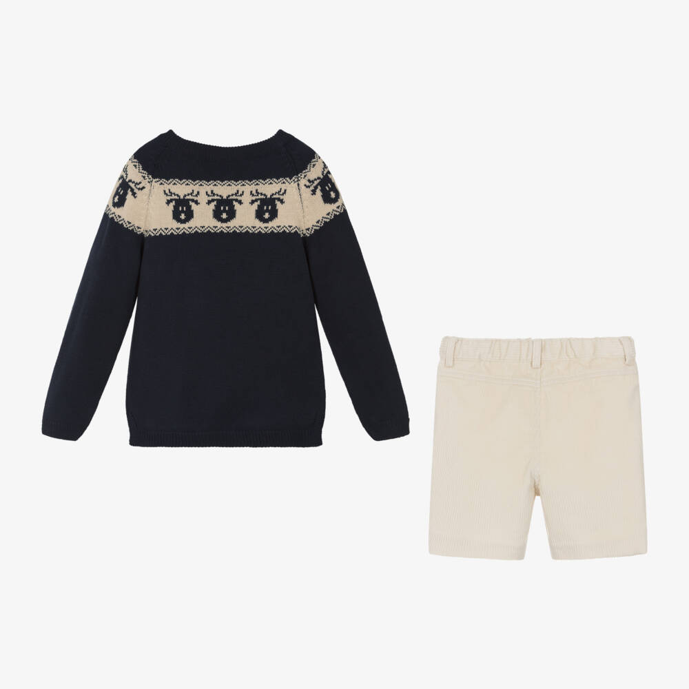 Artesanía Granlei-Boys Navy and Cream Reindeer Set | Childrensalon Outlet