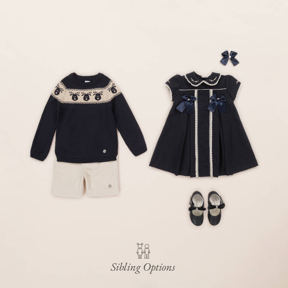 Artesanía Granlei-Boys Navy and Cream Reindeer Set | Childrensalon Outlet