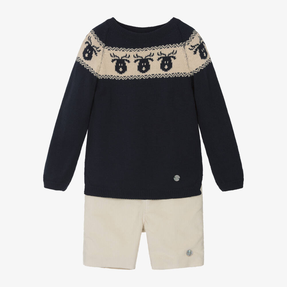 Artesanía Granlei-Boys Navy and Cream Reindeer Set | Childrensalon Outlet