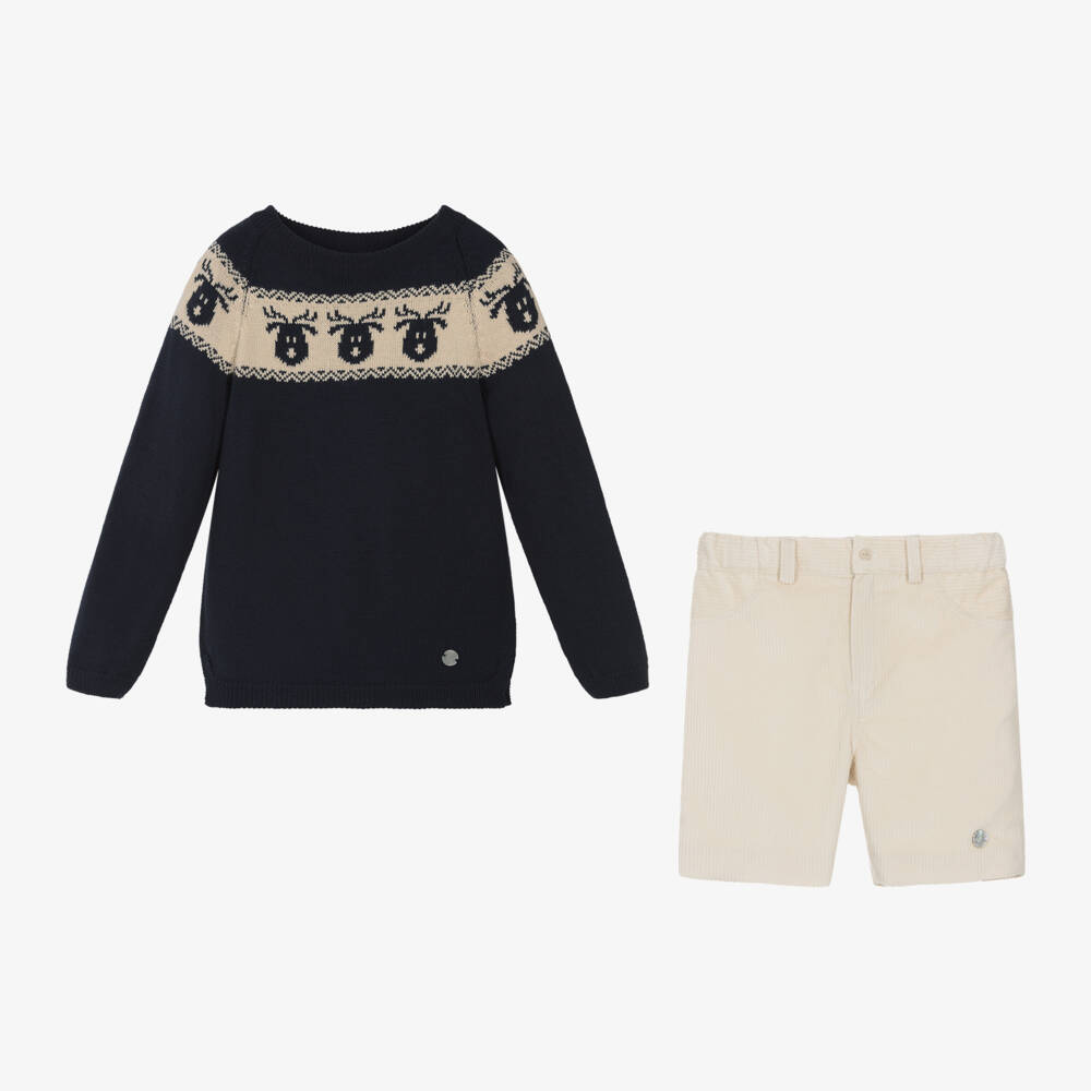 Artesanía Granlei-Boys Navy and Cream Reindeer Set | Childrensalon Outlet