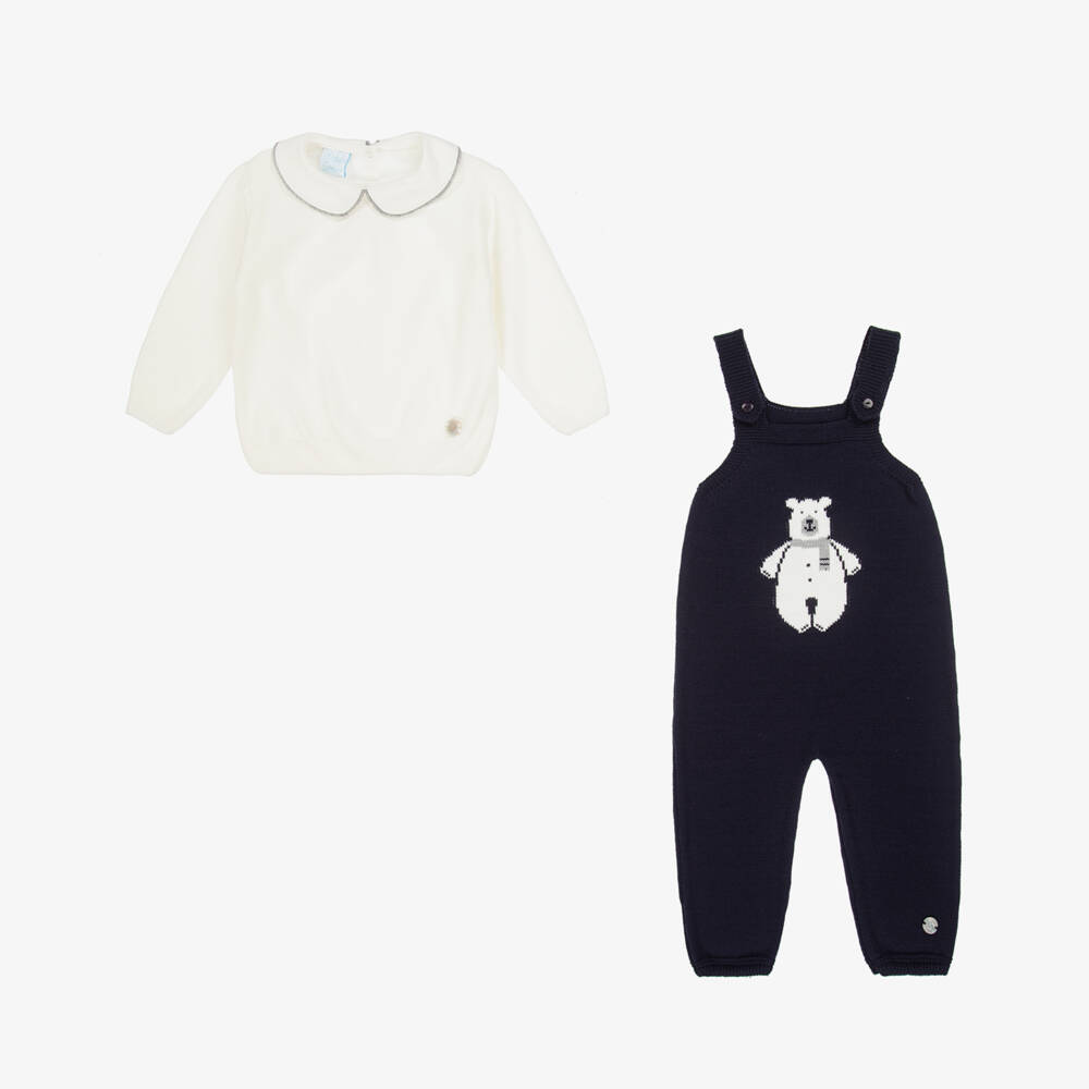 Artesanía Granlei-طقم دنغري محبوك للأولاد بلون كحلي مع دب | Childrensalon Outlet