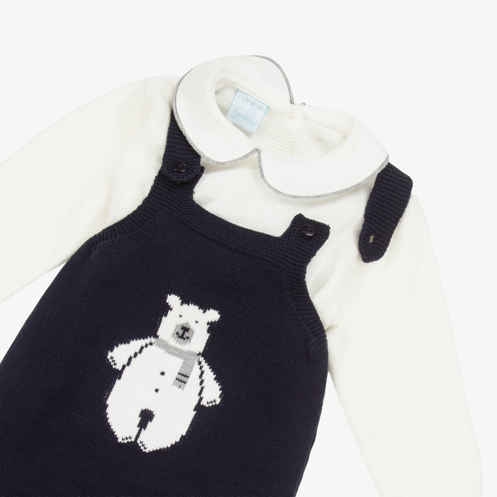 Artesanía Granlei-طقم دنغري محبوك للأولاد بلون كحلي مع دب | Childrensalon Outlet