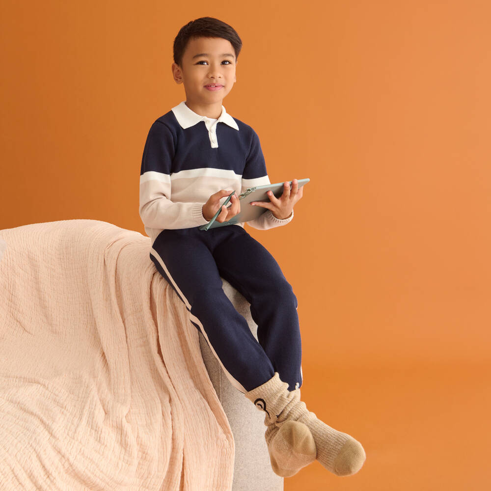 Artesanía Granlei-طقم محبوك للأولاد بلون كحلي وبيج | Childrensalon Outlet