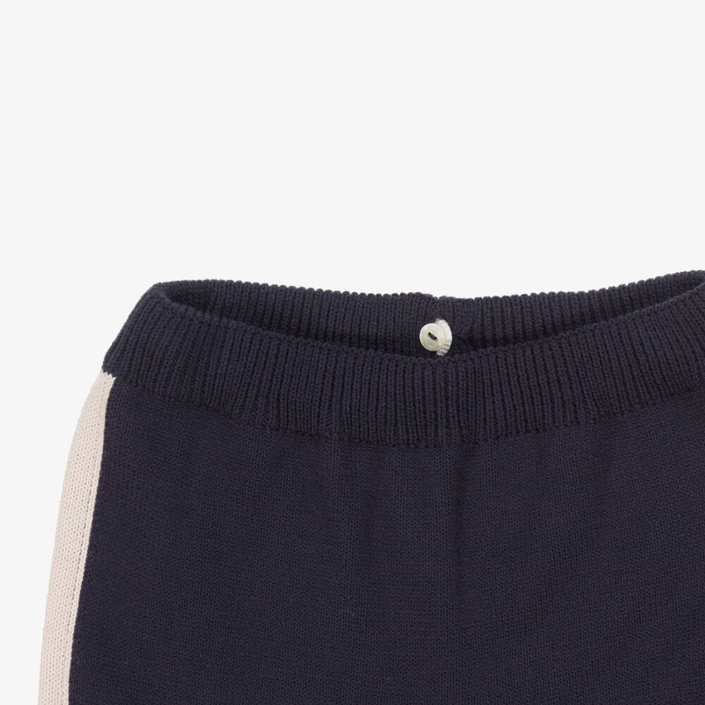 Artesanía Granlei-Boys Navy Blue & Beige Knit Trouser Set | Childrensalon Outlet