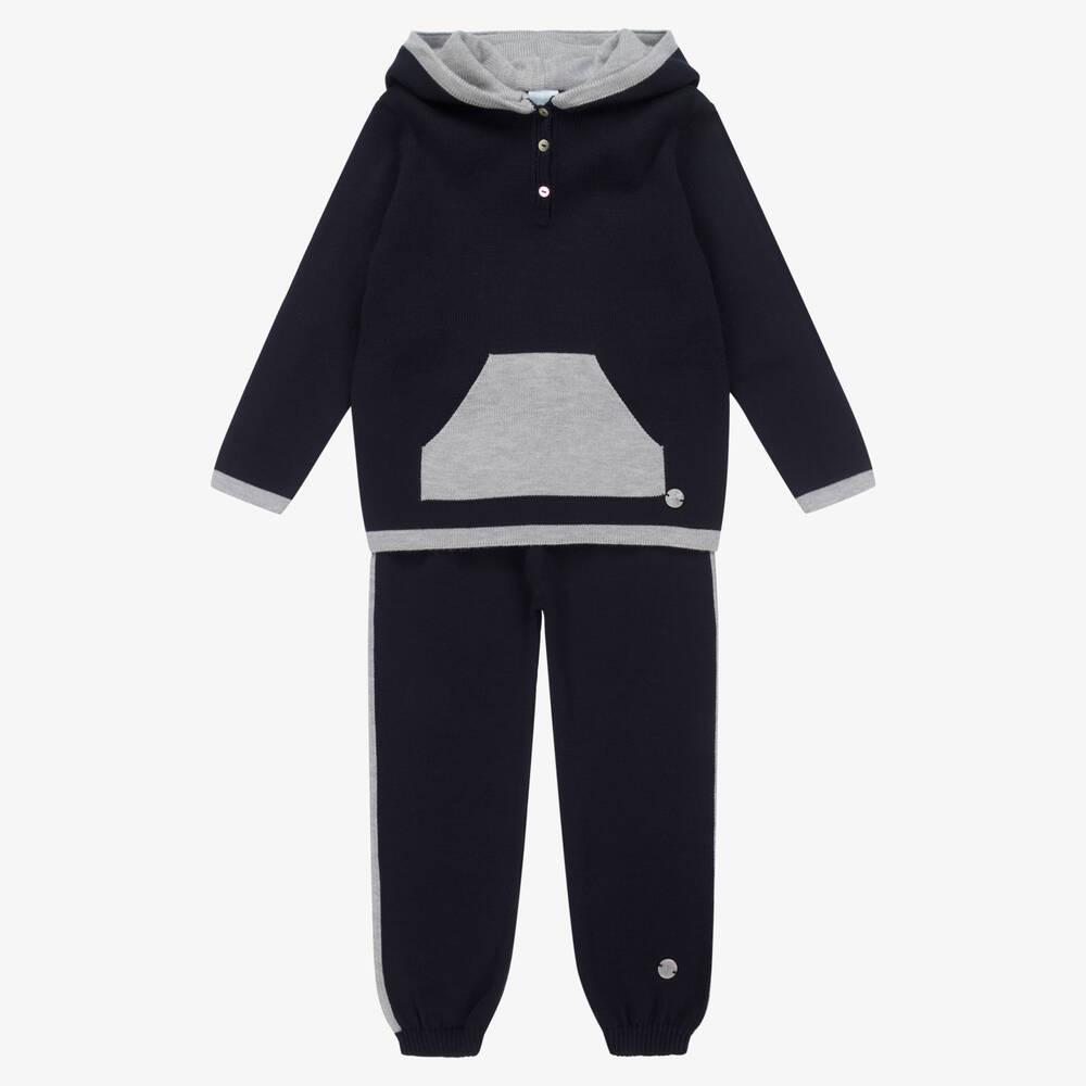 Artesanía Granlei - Boys Navy Blue & Grey Knitted Trouser Set | Childrensalon