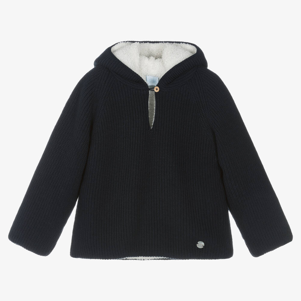 Artesanía Granlei - Boys Navy Blue Knitted Hooded Sweater | Childrensalon