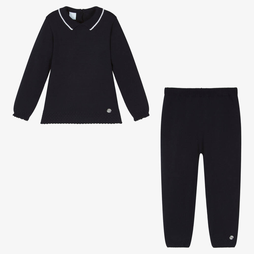 Artesanía Granlei-Boys Navy Blue Knitted Trouser Set | Childrensalon Outlet