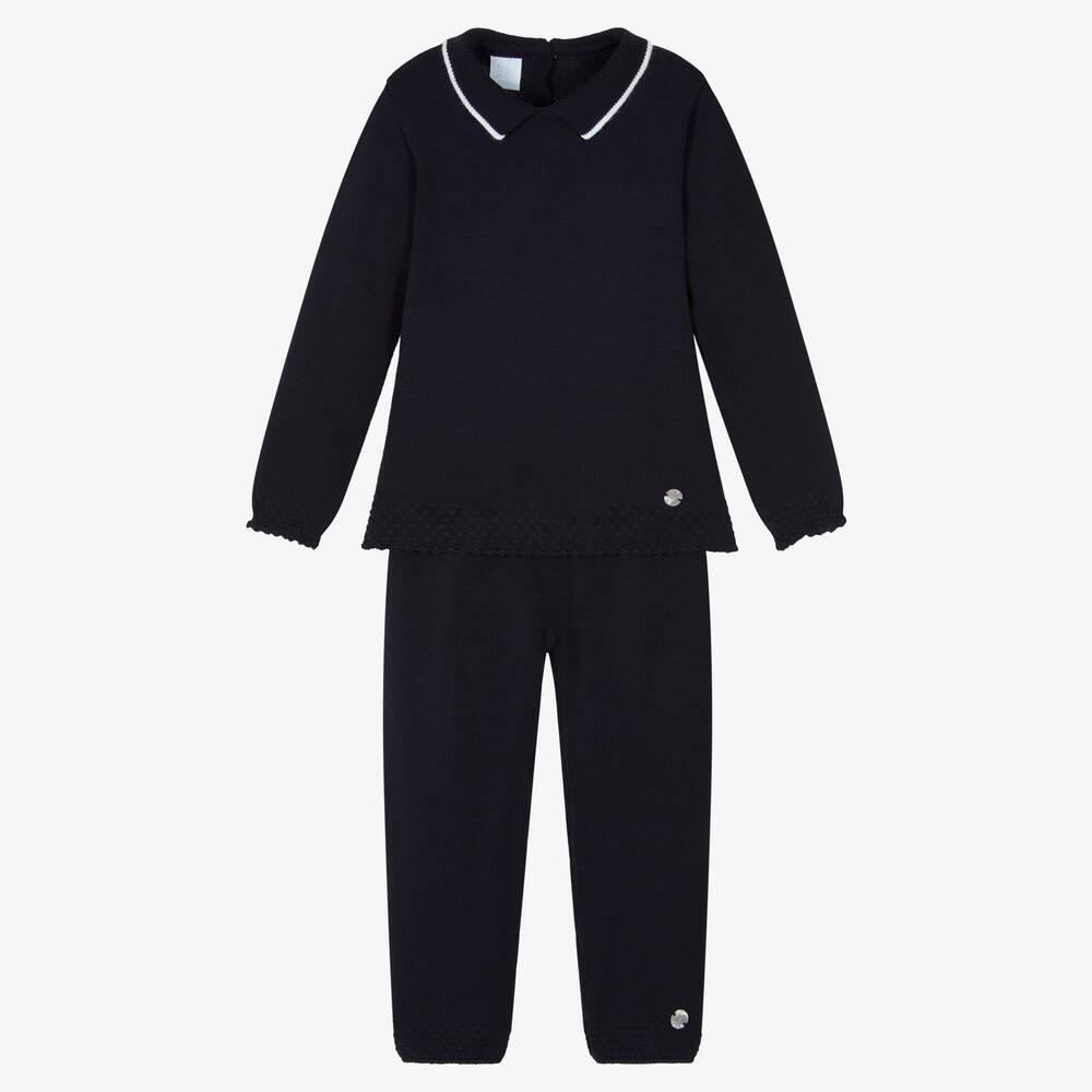 Artesanía Granlei - Boys Navy Blue Knitted Trouser Set | Childrensalon