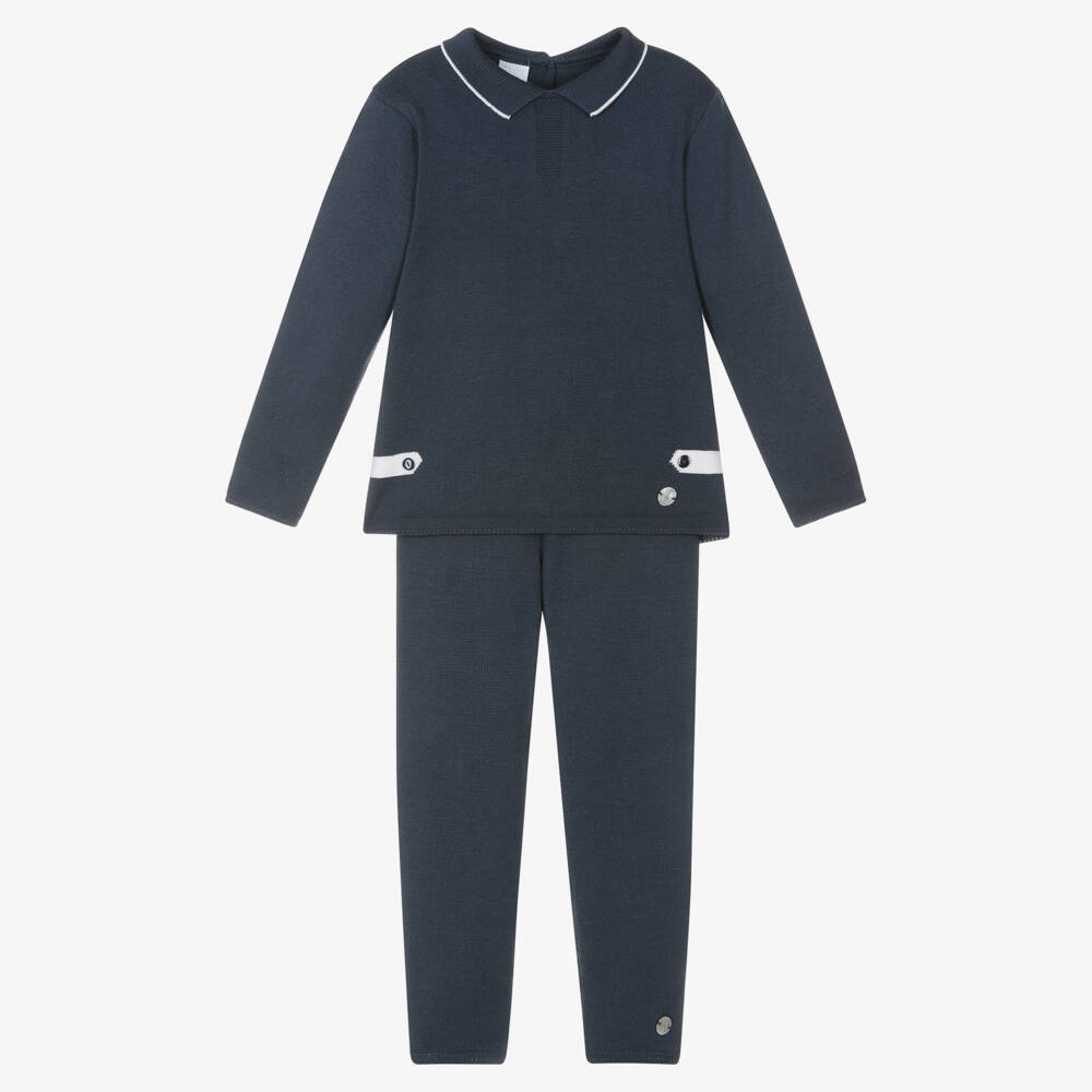 Artesanía Granlei-Boys Navy Blue Knitted Trouser Set | Childrensalon Outlet