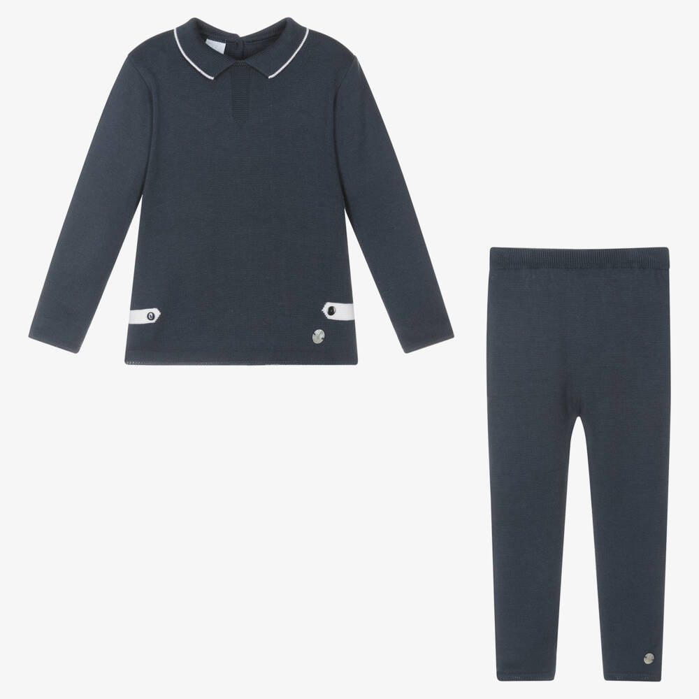 Artesanía Granlei-Boys Navy Blue Knitted Trouser Set | Childrensalon Outlet