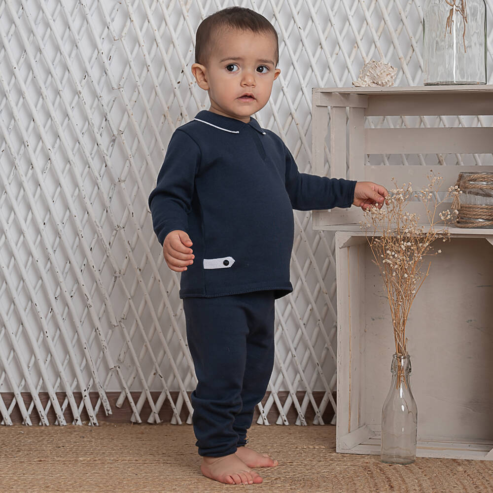 Artesanía Granlei-Boys Navy Blue Knitted Trouser Set | Childrensalon Outlet