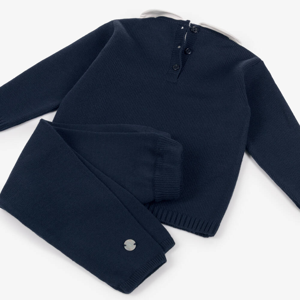 Artesanía Granlei-Boys Navy Blue Knitted Trouser Set | Childrensalon Outlet