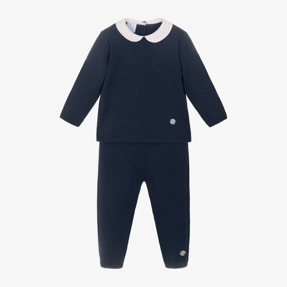 Artesanía Granlei-Boys Navy Blue Knitted Trouser Set | Childrensalon Outlet