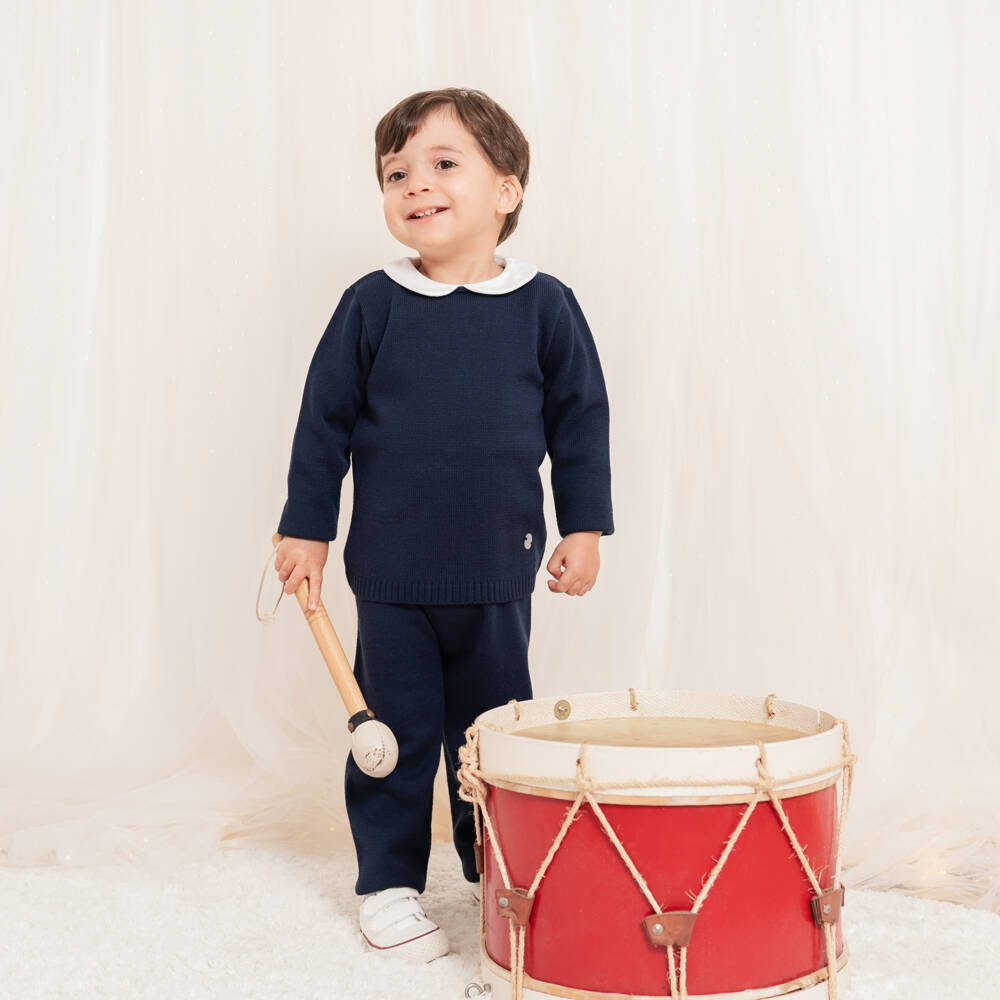 Artesanía Granlei-Boys Navy Blue Knitted Trouser Set | Childrensalon Outlet