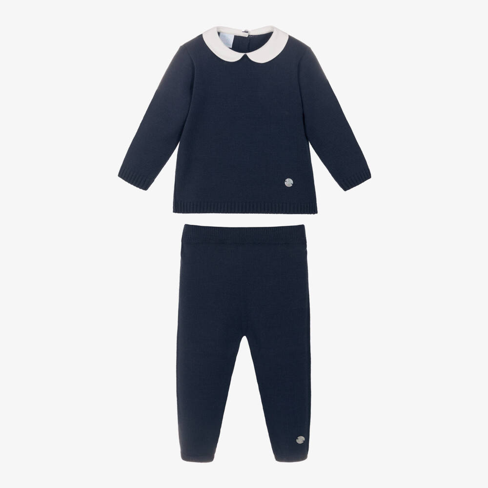 Artesanía Granlei-Boys Navy Blue Knitted Trouser Set | Childrensalon Outlet
