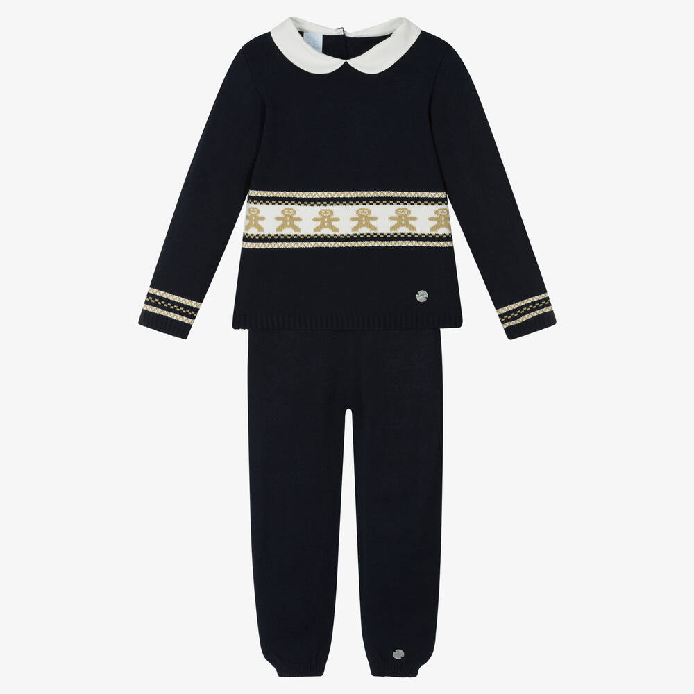 Artesanía Granlei - Boys Navy Blue Knitted Trousers Set | Childrensalon