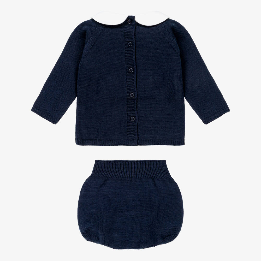 Artesanía Granlei-Boys Navy Blue Teddy Bear Knitted Shorts Set | Childrensalon Outlet