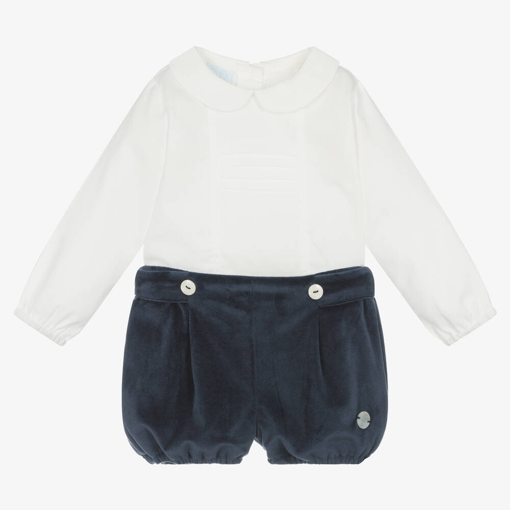 Artesanía Granlei - Top & Samt-Shorts Set Navyblau/Weiß | Childrensalon