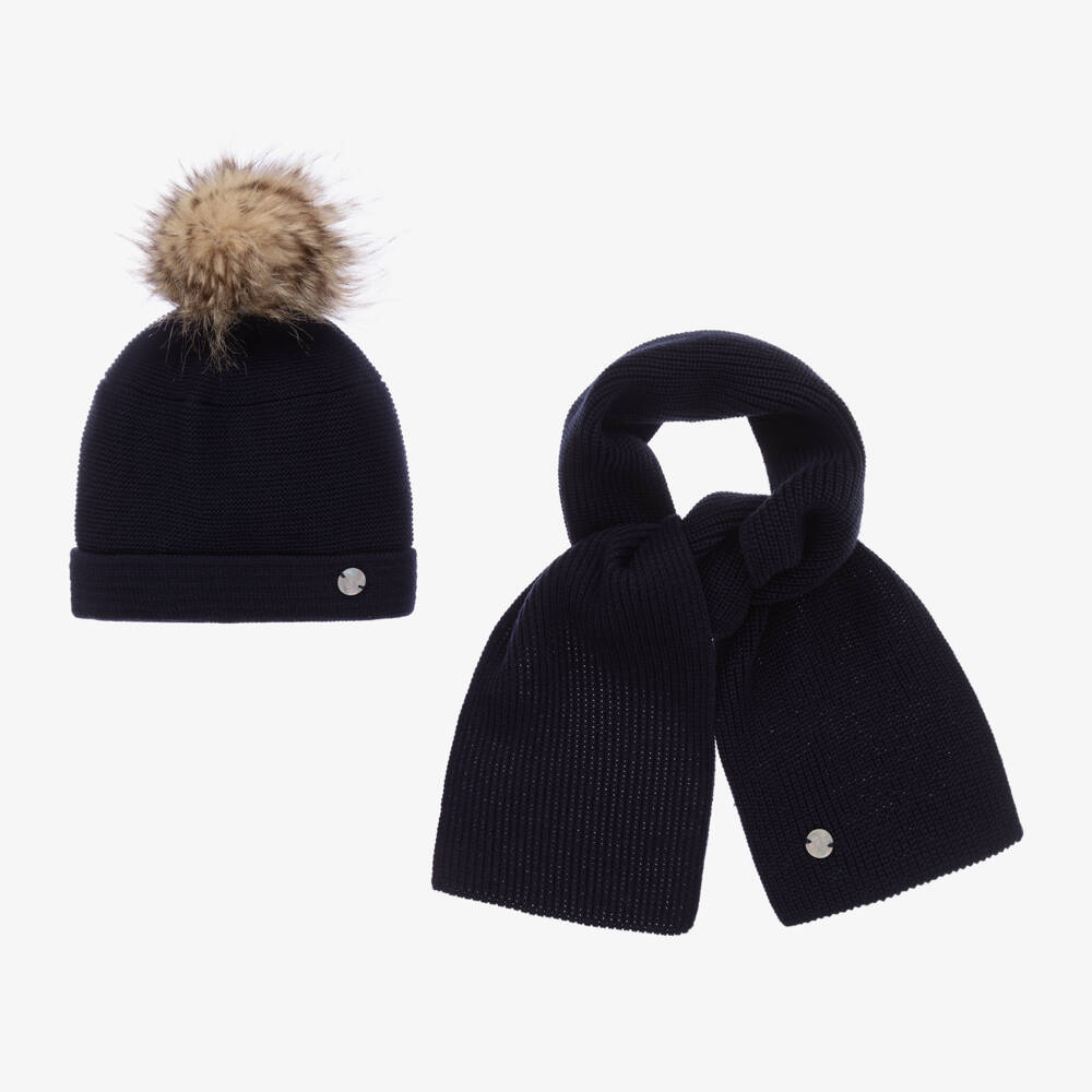 Artesanía Granlei-Boys Navy Pom Hat & Scarf | Childrensalon Outlet