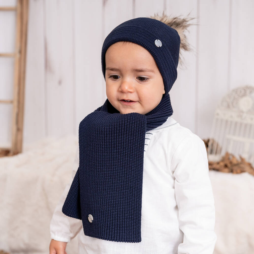 Artesanía Granlei-Boys Navy Pom Hat & Scarf | Childrensalon Outlet