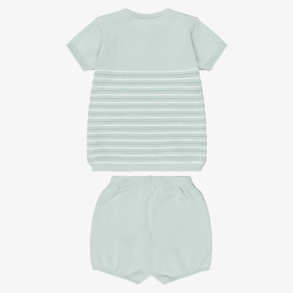 Artesanía Granlei-Boys Pale Green Striped Knitted Shorts Set | Childrensalon Outlet
