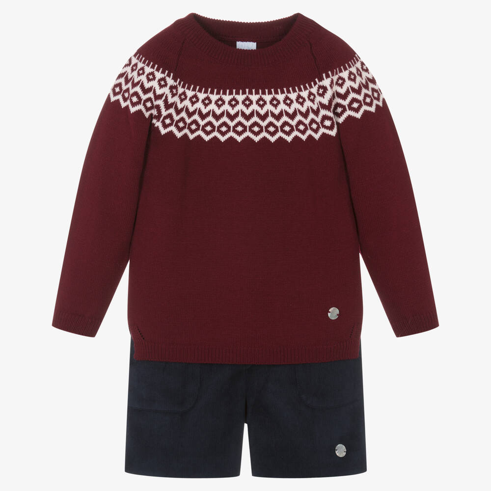 Artesanía Granlei - Красный свитер и синие вельветовые шорты | Childrensalon