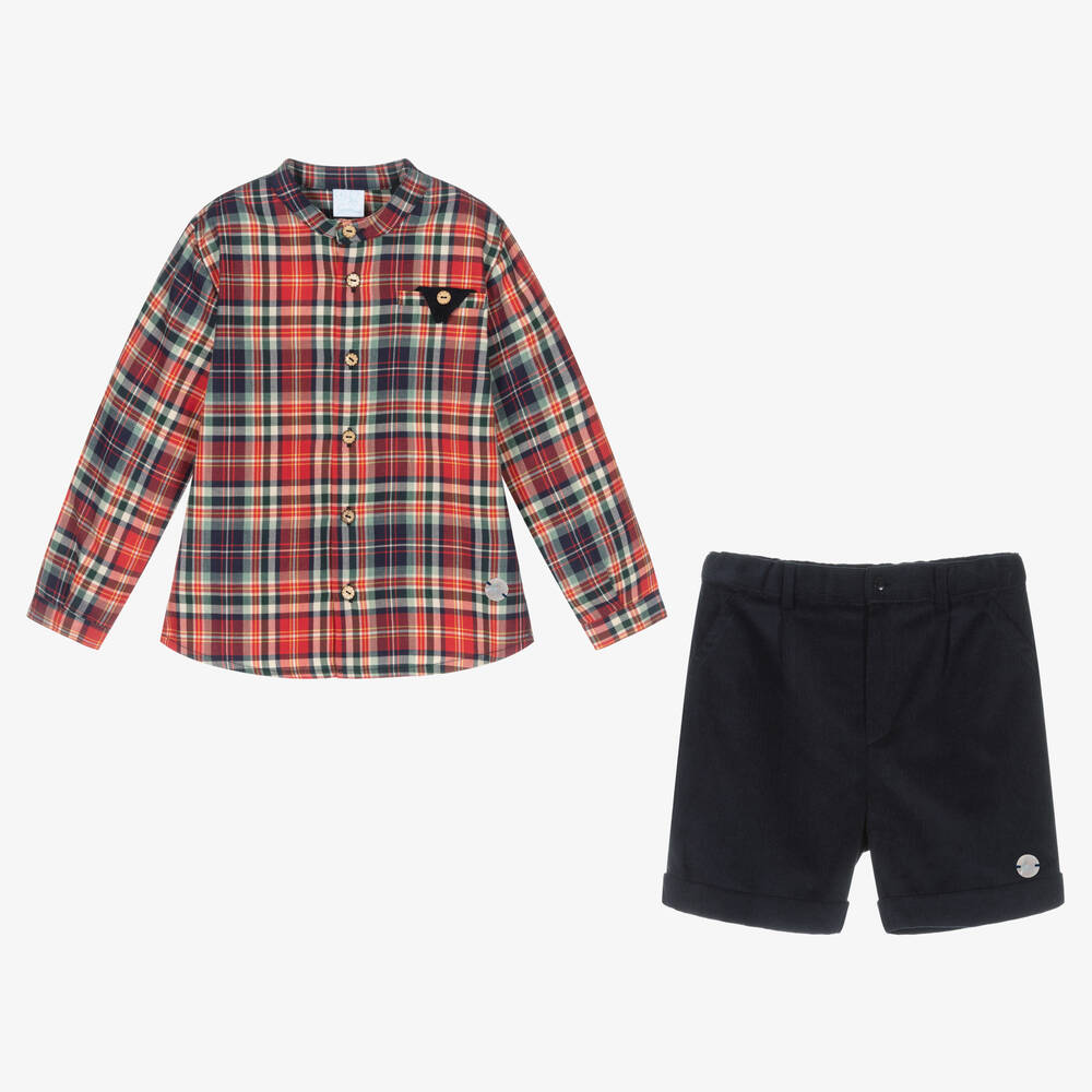 Artesanía Granlei-Сине-красная рубашка и синие шорты для мальчиков | Childrensalon Outlet