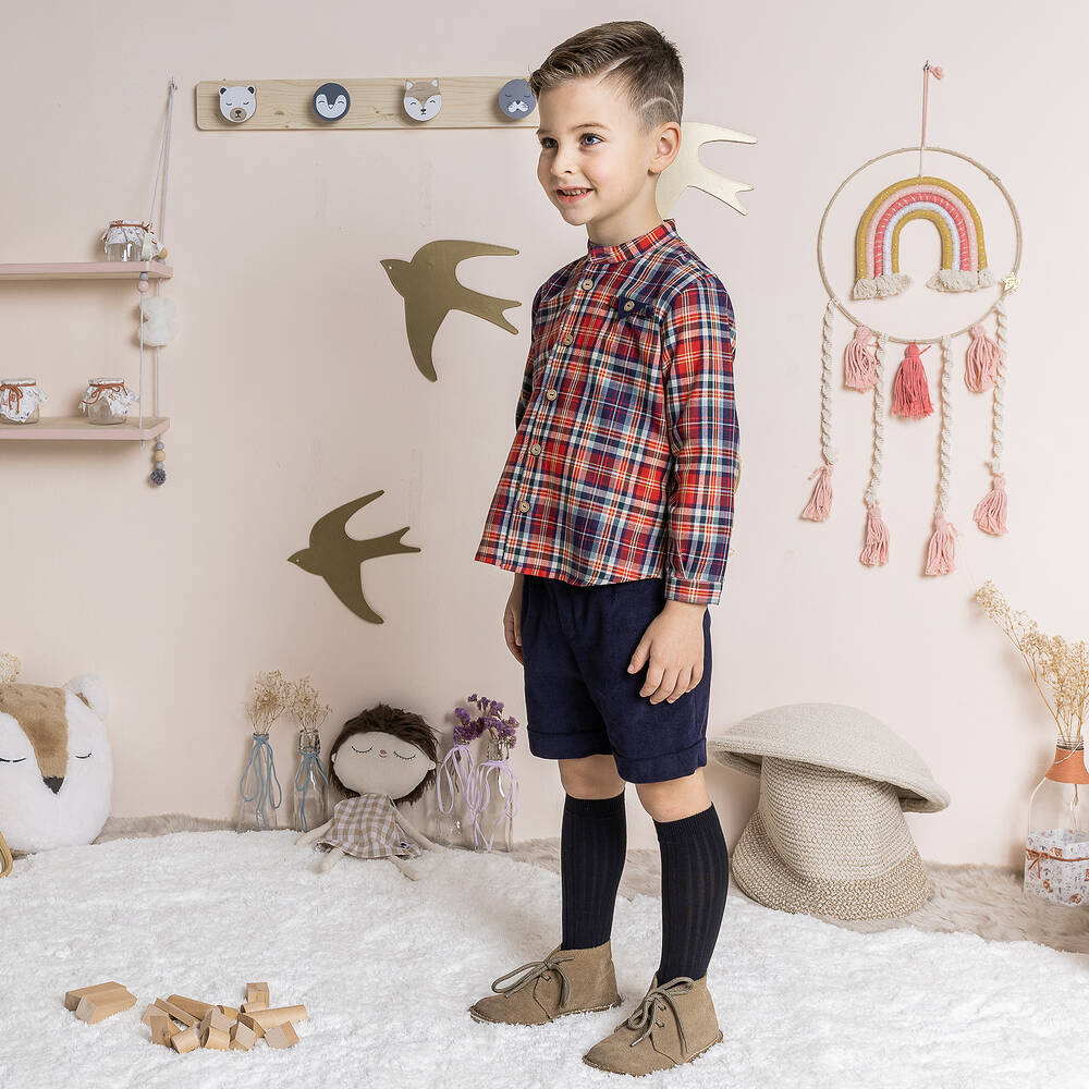 Artesanía Granlei-Сине-красная рубашка и синие шорты для мальчиков | Childrensalon Outlet