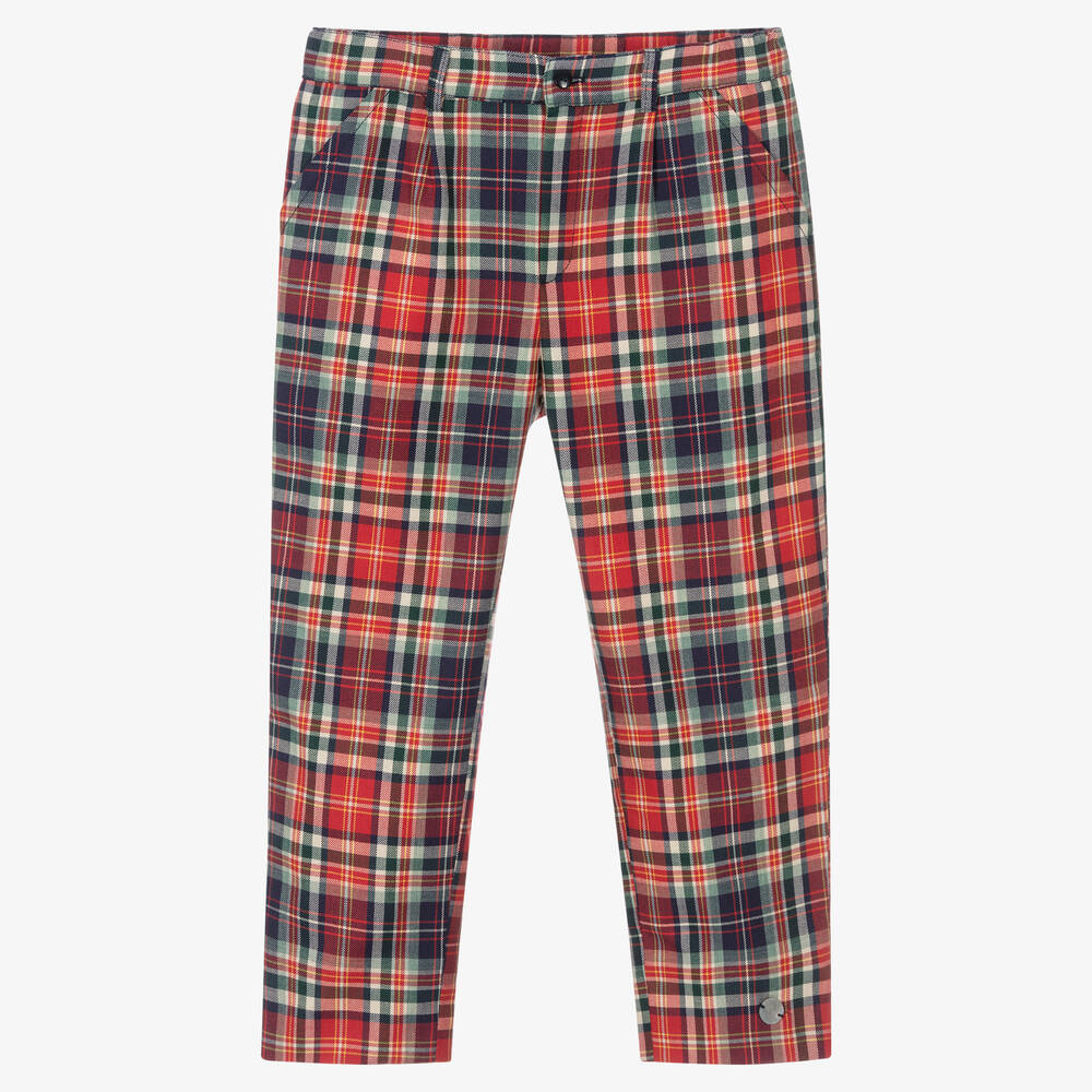 Artesanía Granlei - Boys Red Check Cotton Trousers | Childrensalon