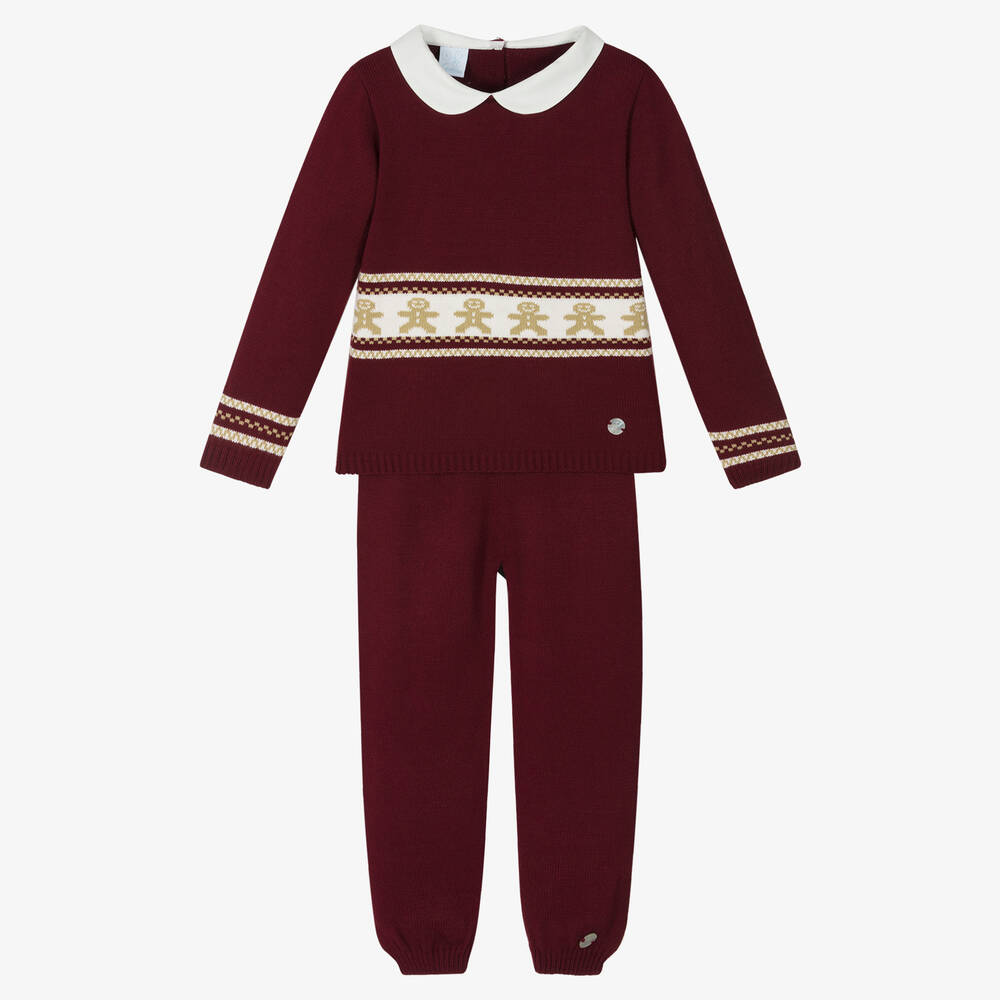 Artesanía Granlei - Boys Red Knit Gingerbread Trousers Set | Childrensalon