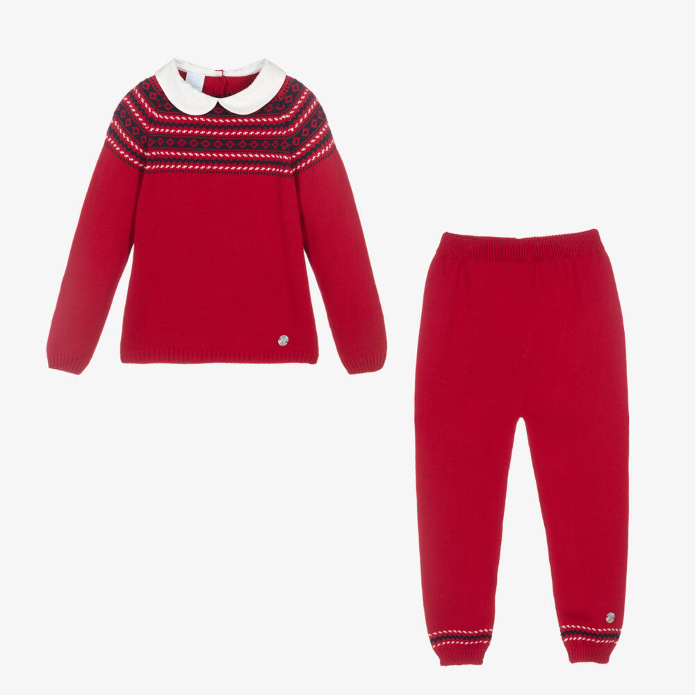Artesanía Granlei-Boys Red Knit Trouser Ensemble | Childrensalon Outlet