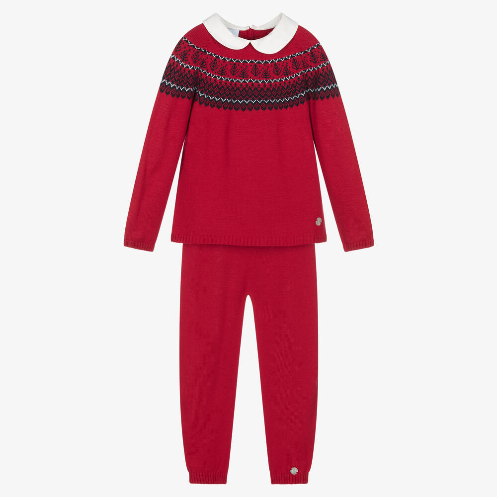 Artesanía Granlei - Boys Red Knitted Trousers Set | Childrensalon
