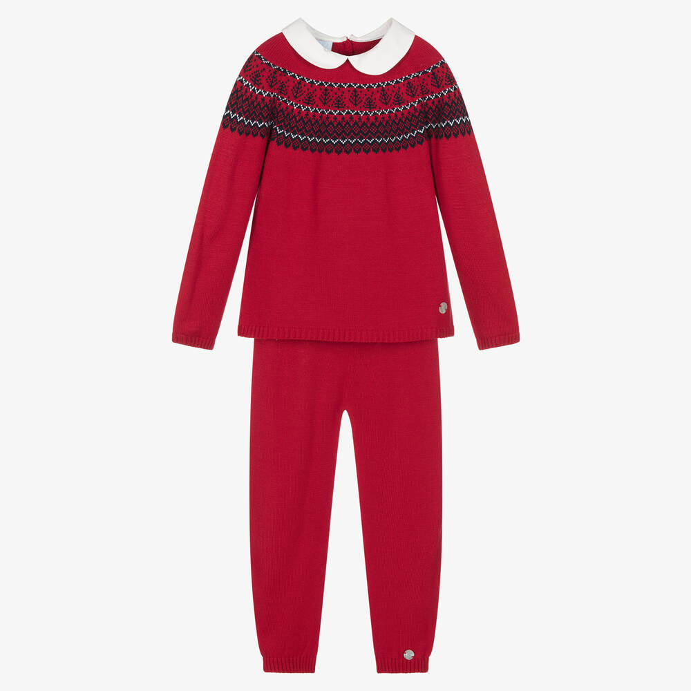 Artesanía Granlei-Boys Red Knitted Trousers Set | Childrensalon Outlet