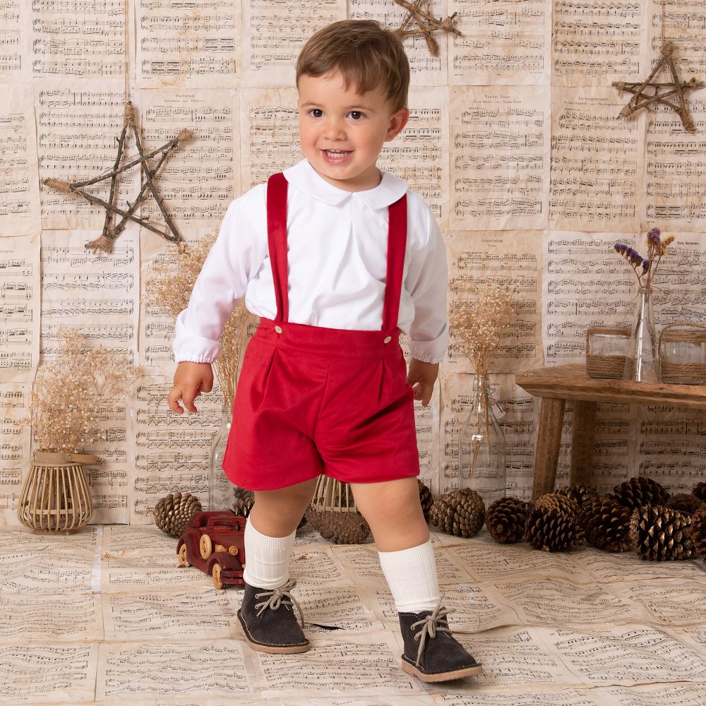 Baby boy red shorts with suspenders sale