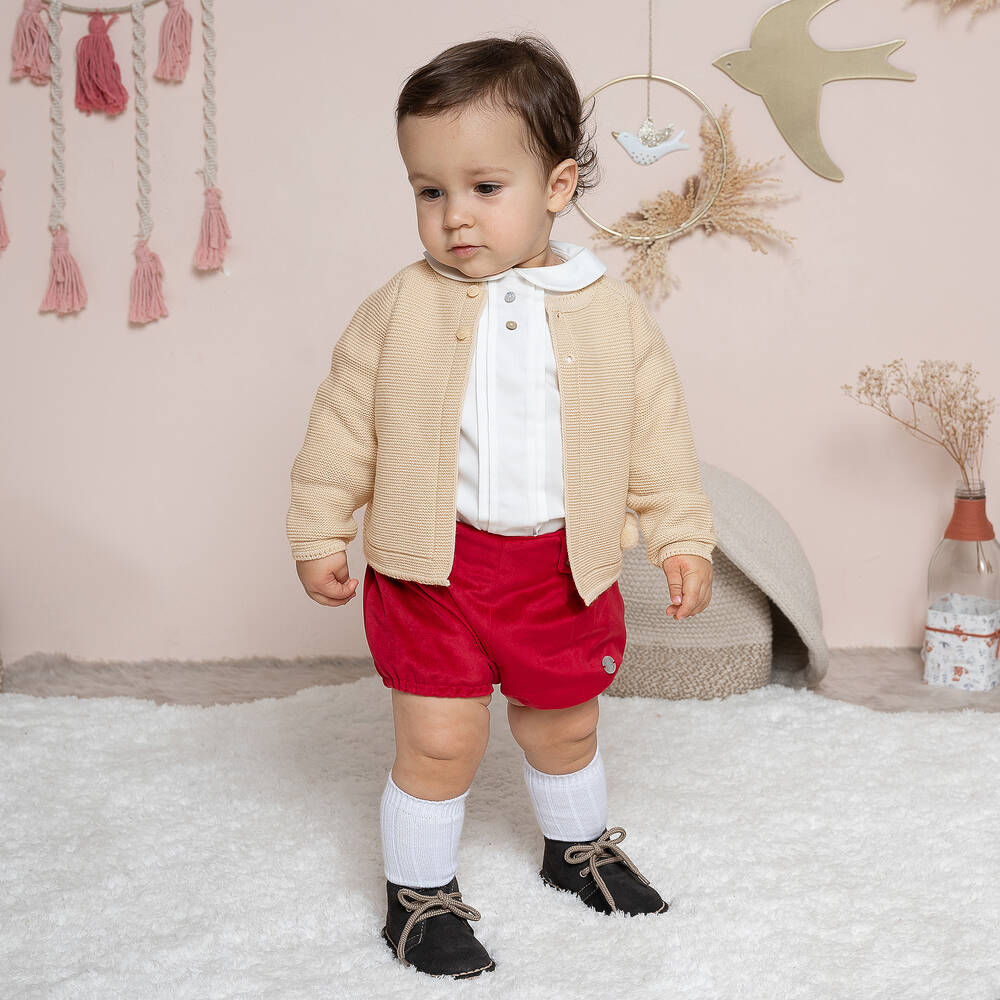Artesania Granlei Boys Red Velvet Shorts Set