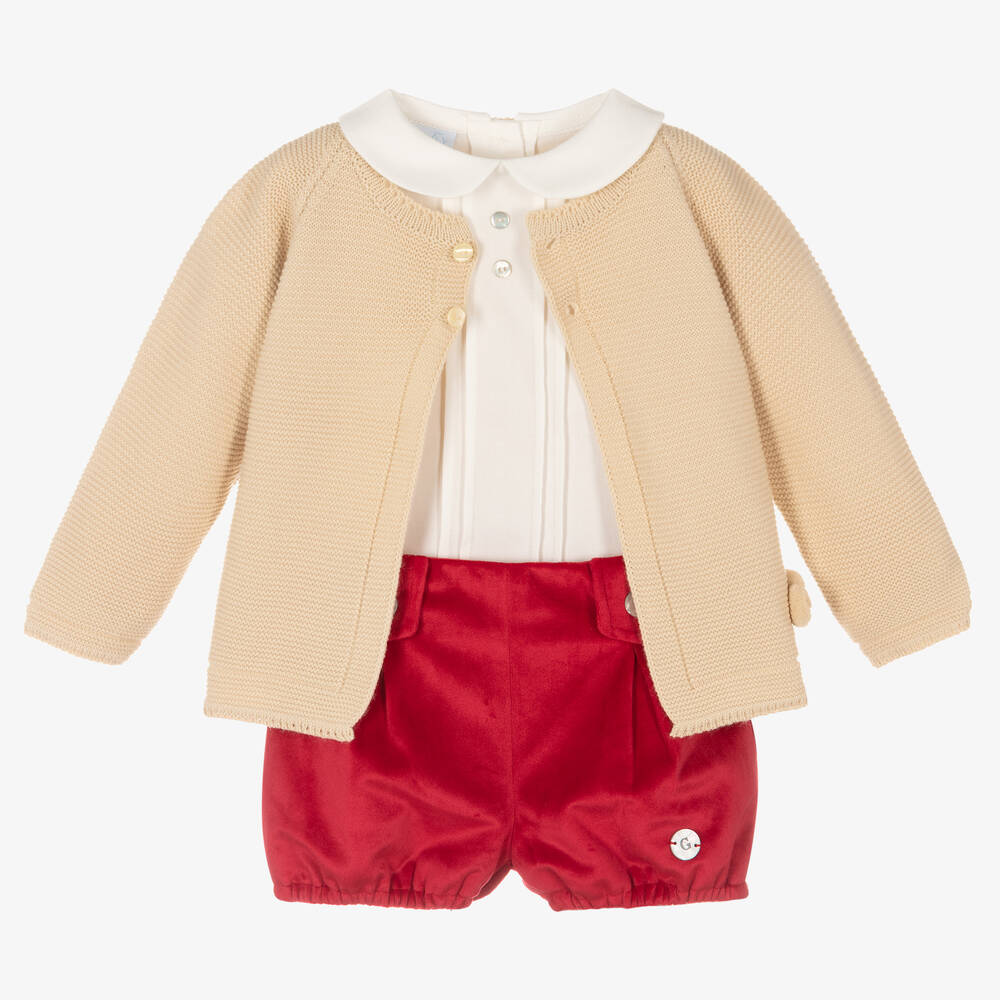 Artesanía Granlei - Rotes Samtshorts-Set für Jungen | Childrensalon