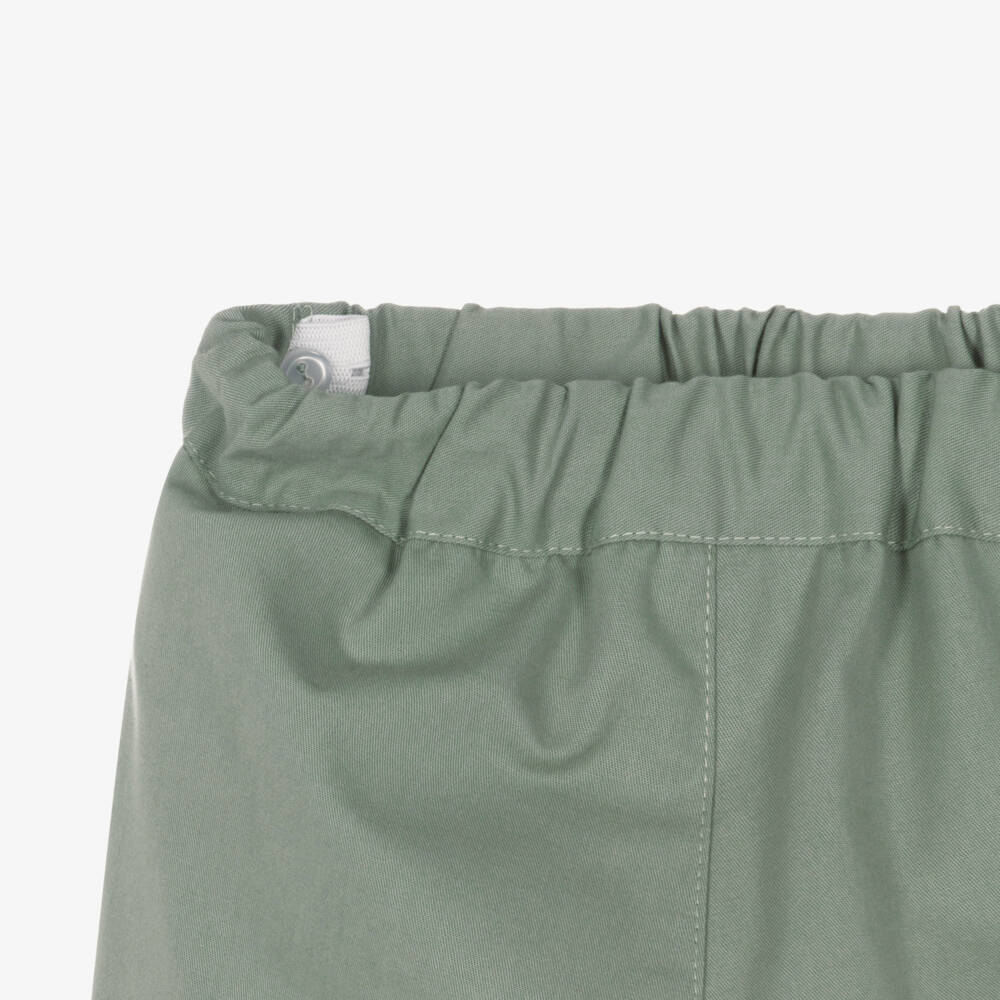 Artesanía Granlei-Boys Sage Green Cotton Shorts Set with Sail Boat Print | Childrensalon Outlet