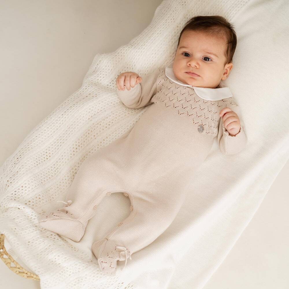 Artesanía Granlei-Boys Soft Beige Knit Romper | Childrensalon Outlet
