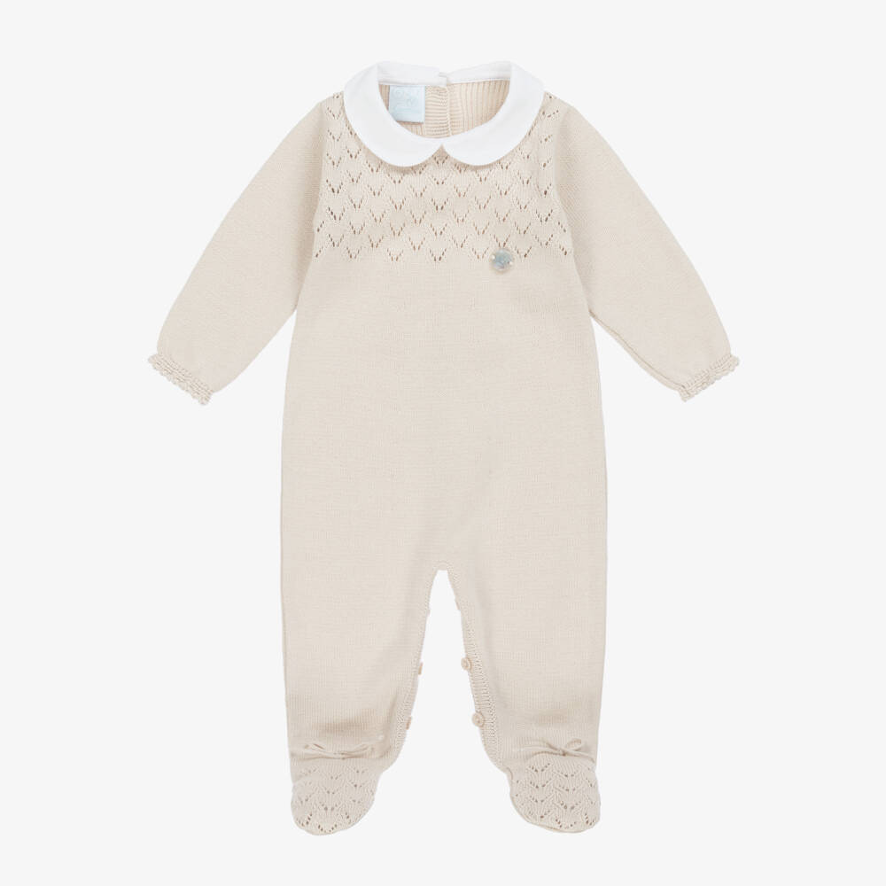 Artesanía Granlei-Boys Soft Beige Knit Romper | Childrensalon Outlet