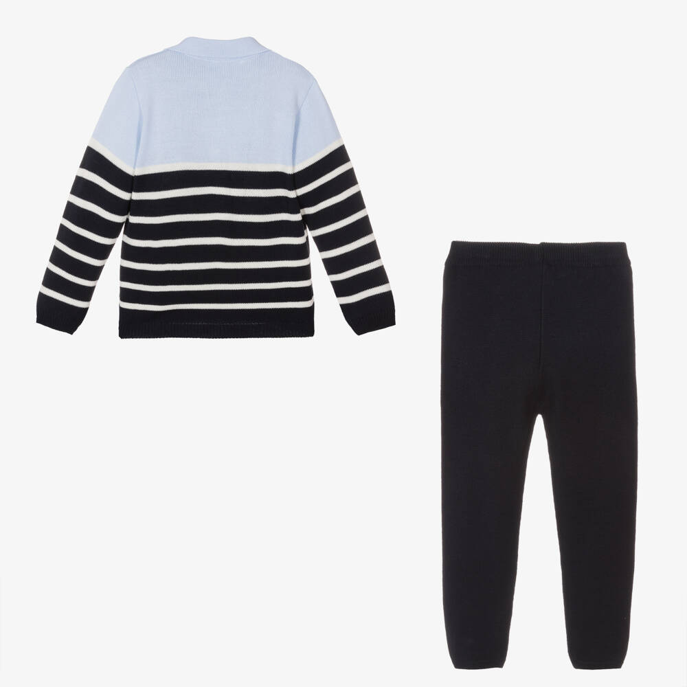 Artesanía Granlei-Boys Striped Navy Knit Set | Childrensalon Outlet