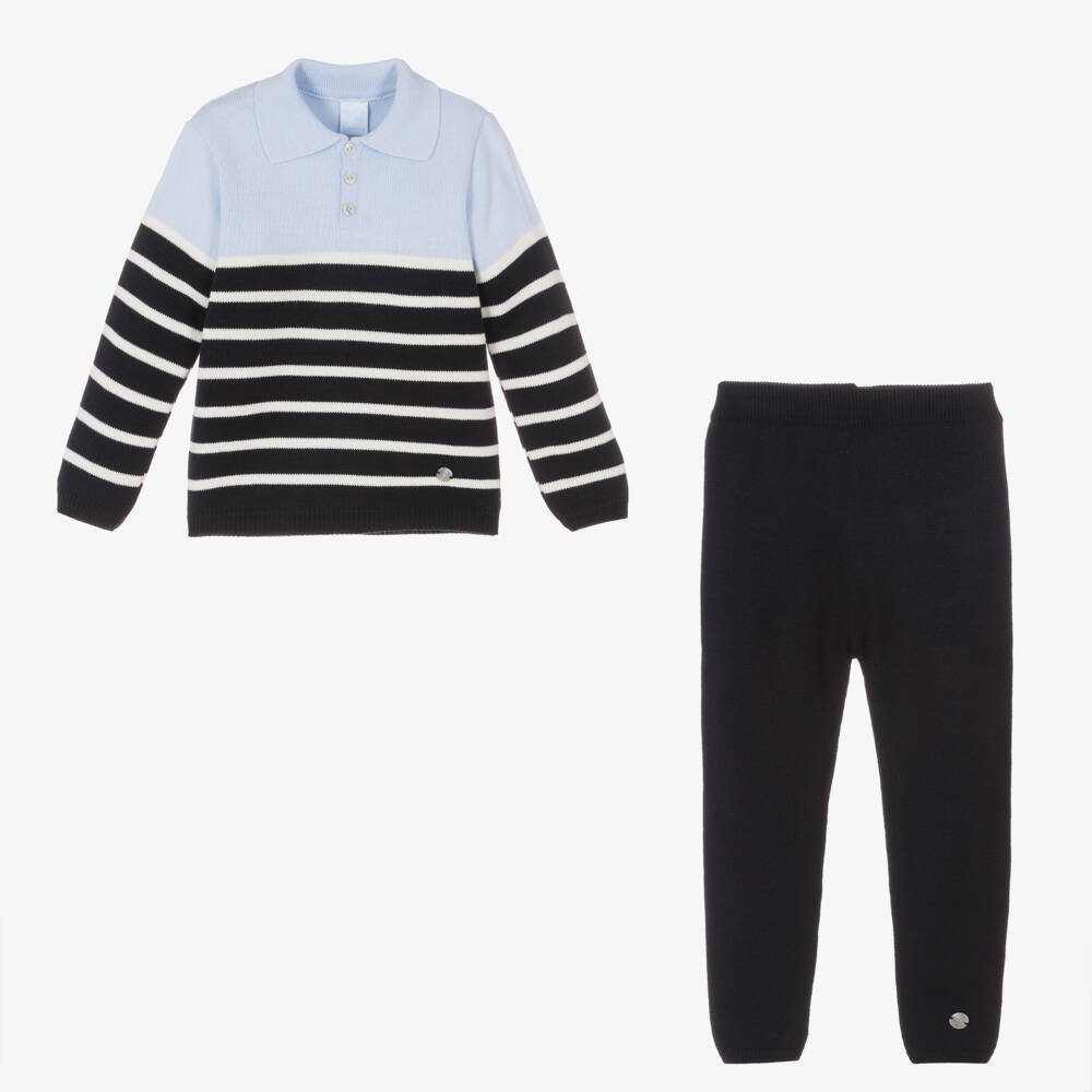 Artesanía Granlei-Boys Striped Navy Knit Set | Childrensalon Outlet