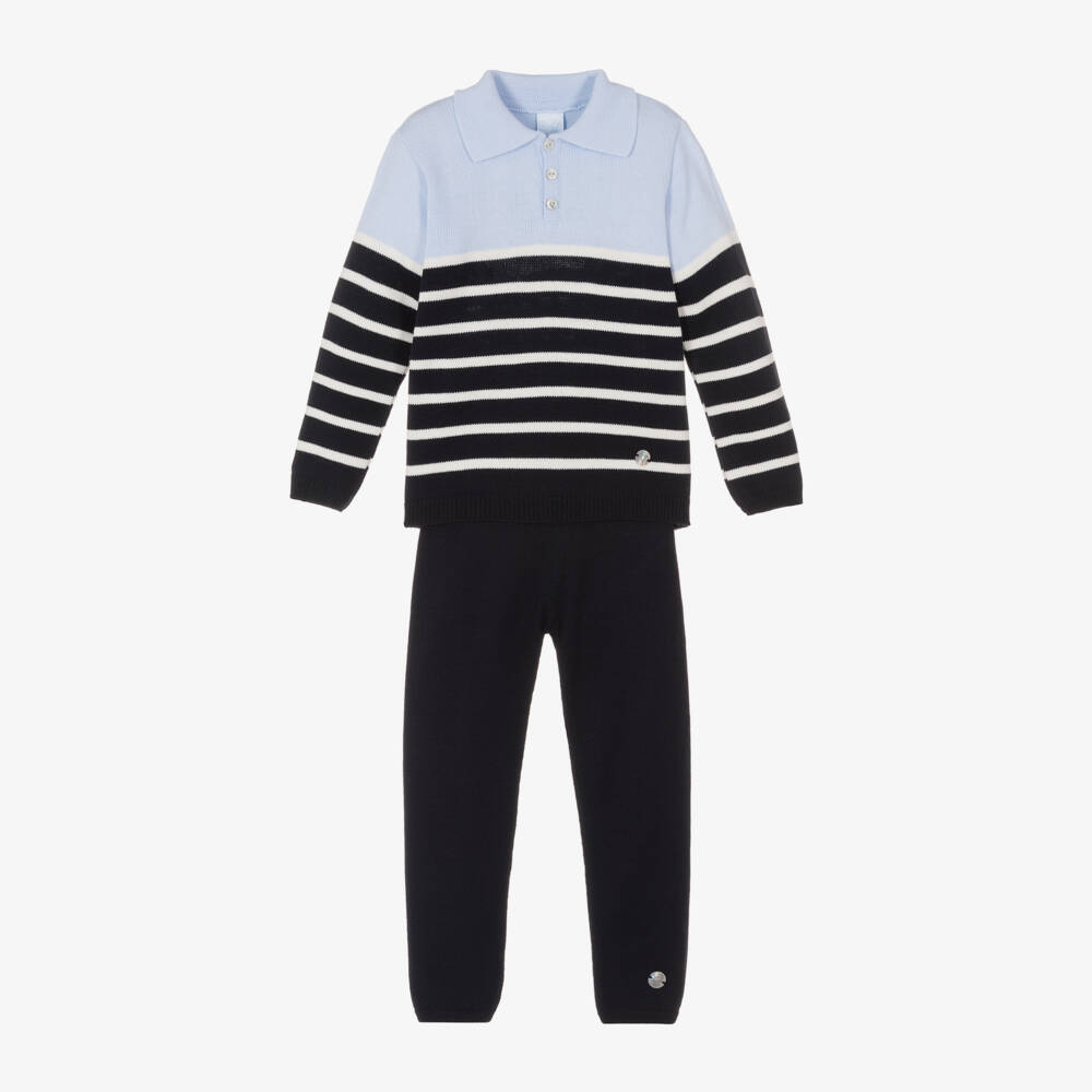 Artesanía Granlei-Boys Striped Navy Knit Set | Childrensalon Outlet