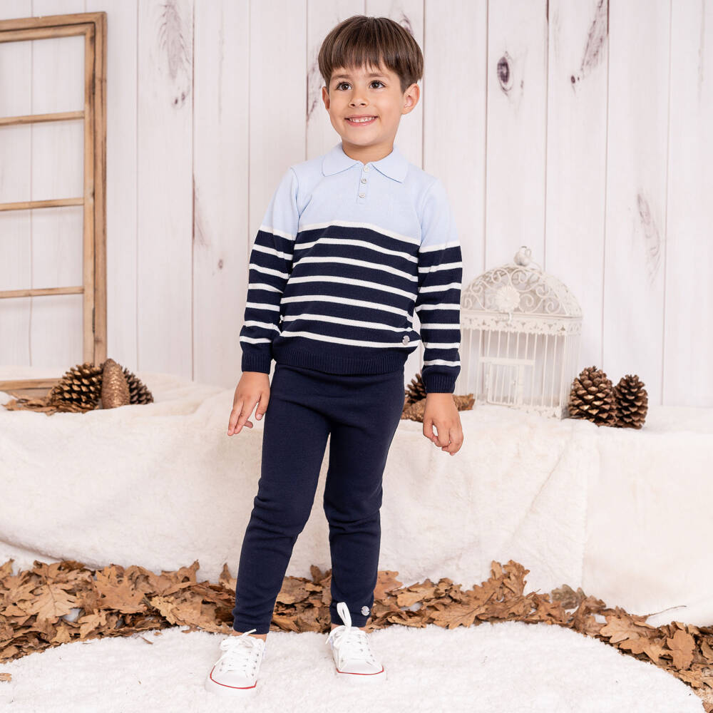 Artesanía Granlei-Boys Striped Navy Knit Set | Childrensalon Outlet